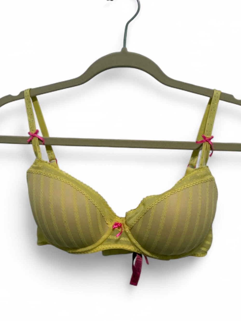 Betsey Johnson Yellow Striped Underwire Bra with Pink Accent
